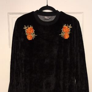 Black Sweater with Orange Floral Embroidery